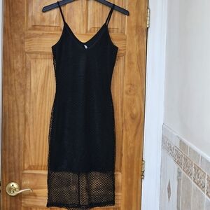 The Fix Women's Black Crochet Mesh V-neck Midi Slip Dress, Size S